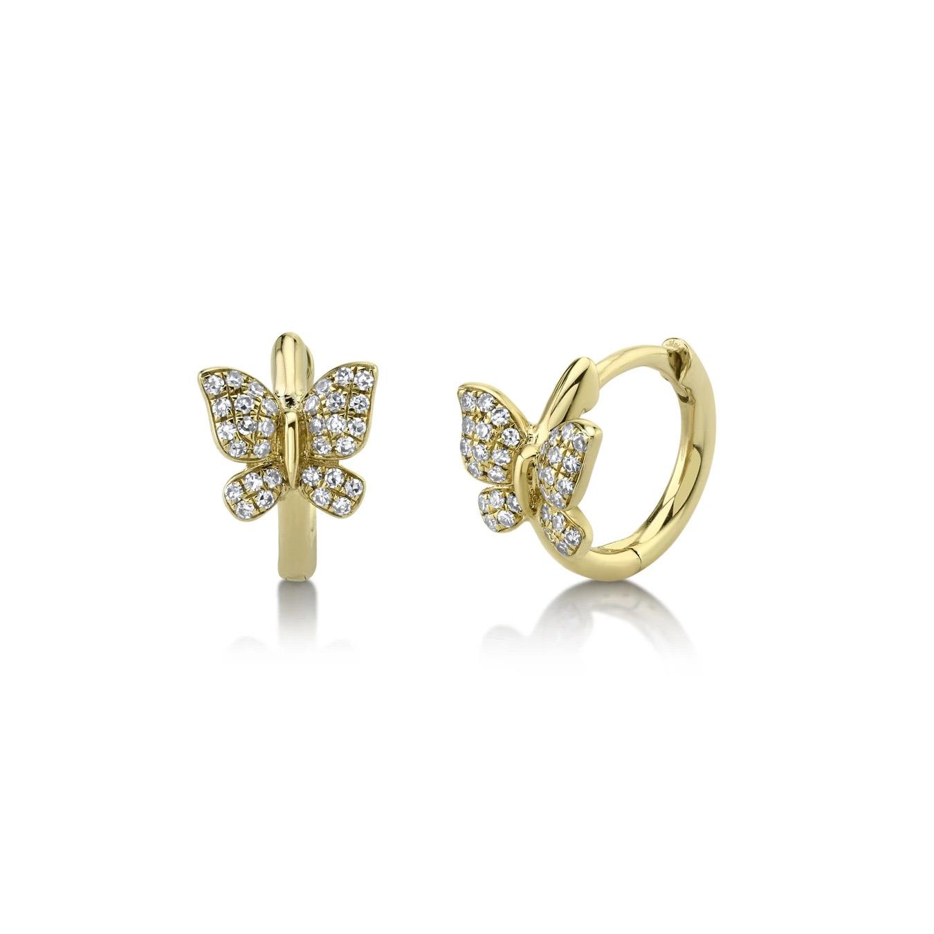 London Collection Yellow Gold Diamond Butterfly Huggie Earrings
