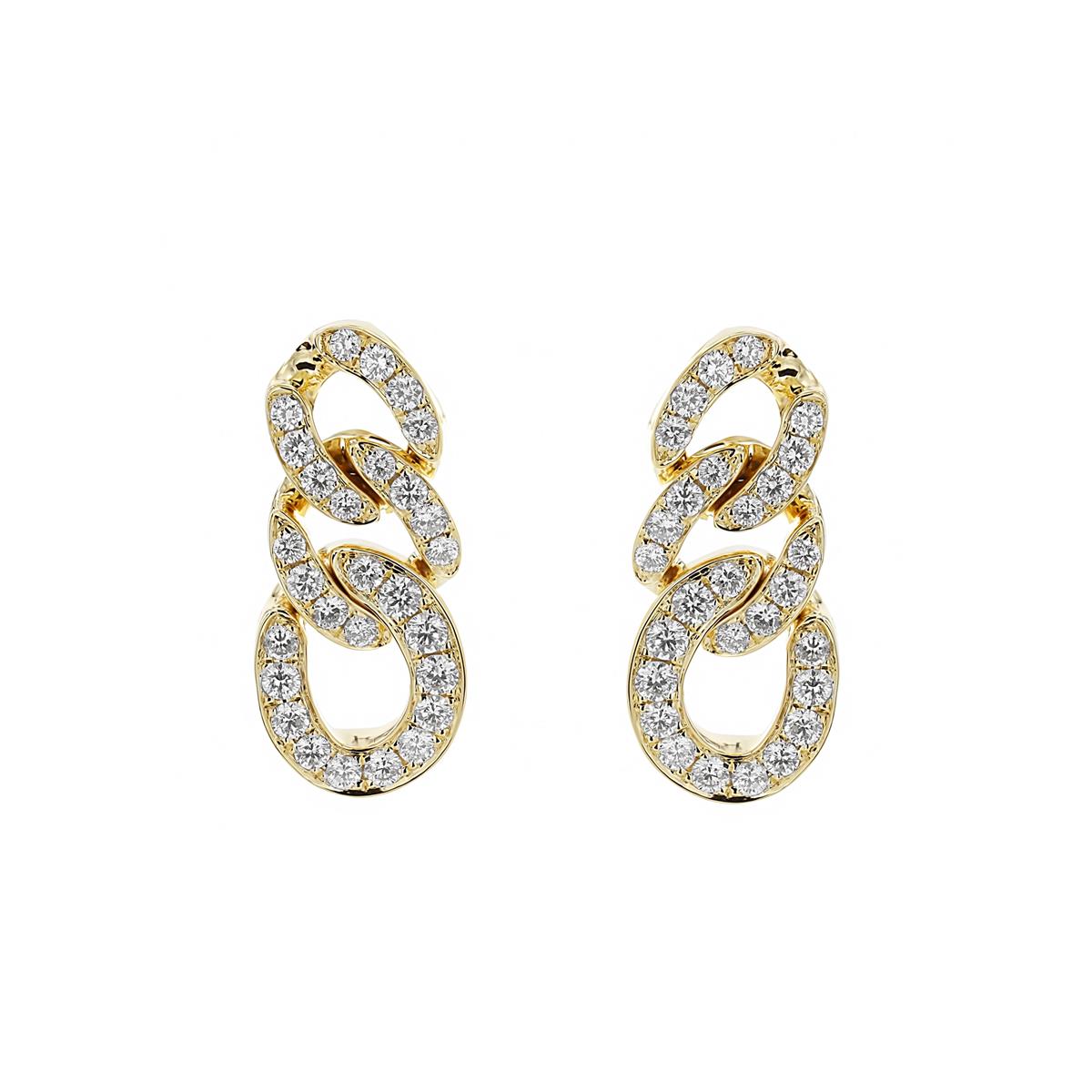London Collection 18k Yellow Gold Pave Diamond Triple Link Drop Earrings