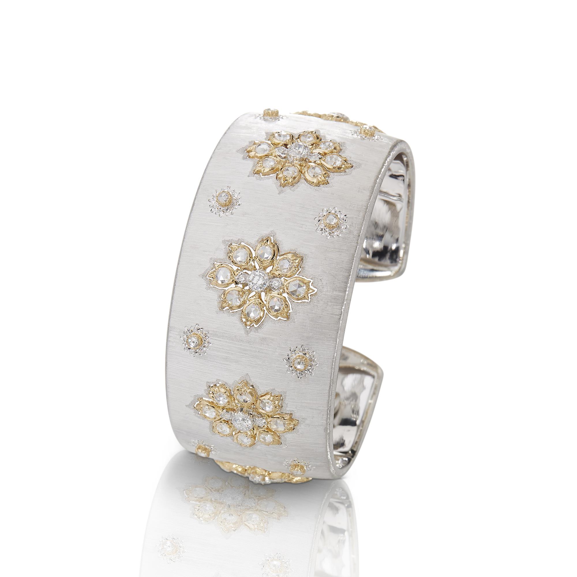 Buccellati 18k White and Yellow Gold Diamond Cuff Bracelet