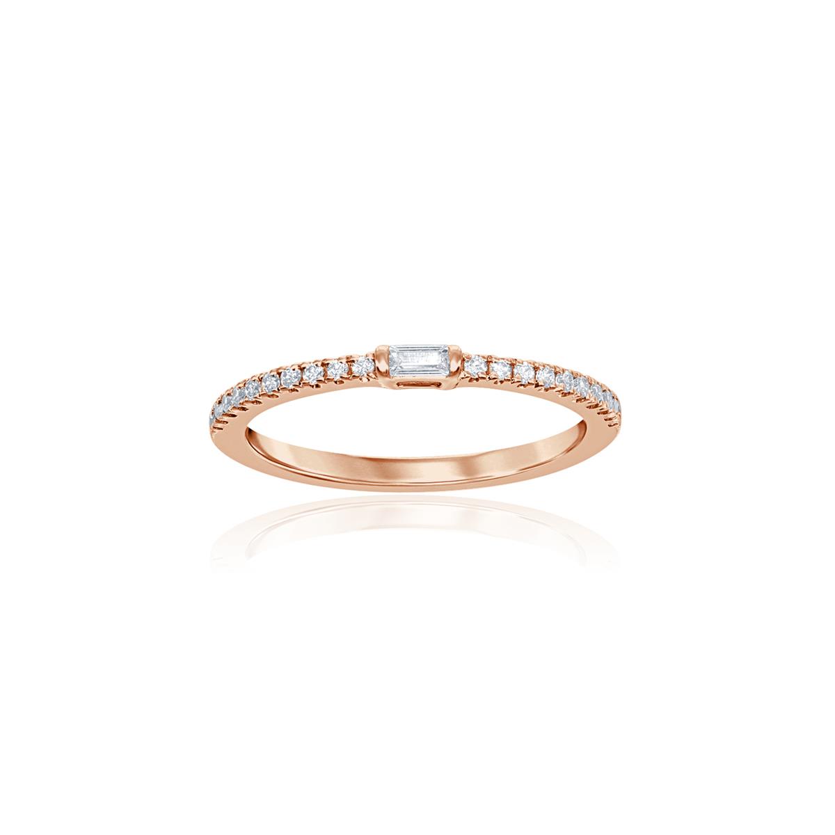TWO by London 14k Rose Gold Halfway Pave Diamond and Single Baguette Diamond Band