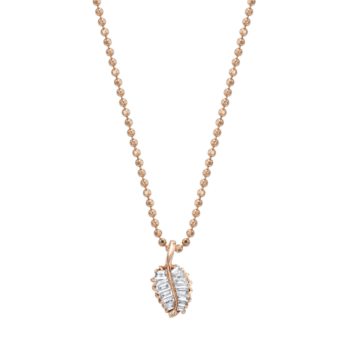 Anita Ko 18k Gold Baguette Diamond Small Palm Leaf Pendant Necklace