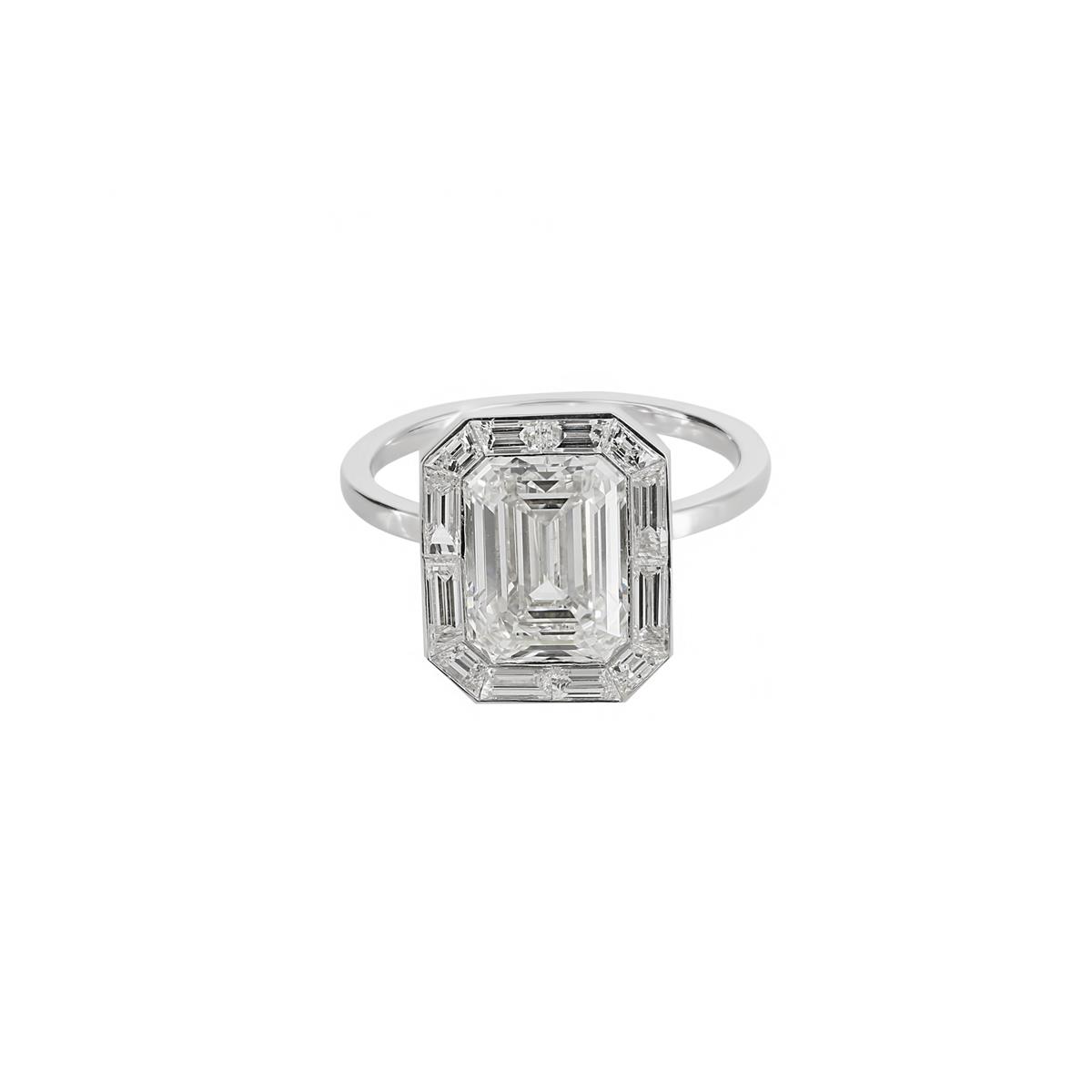 London Collection 18k Emerald and Tapered Diamond Engagement Ring