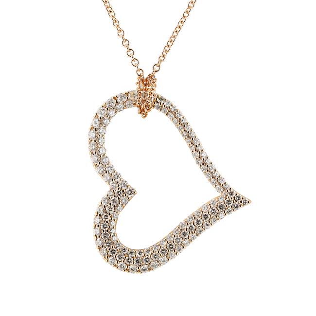 London Collection 18k Rose Gold and Pave Diamond Open Heart Pendant Necklace