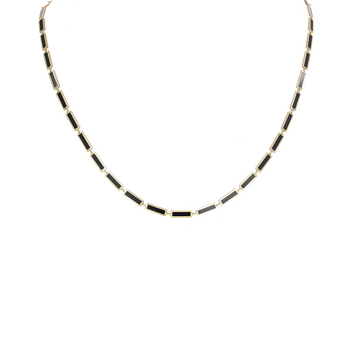 London Collection 14k Yellow Gold Black Enamel Rectangular Link Chain