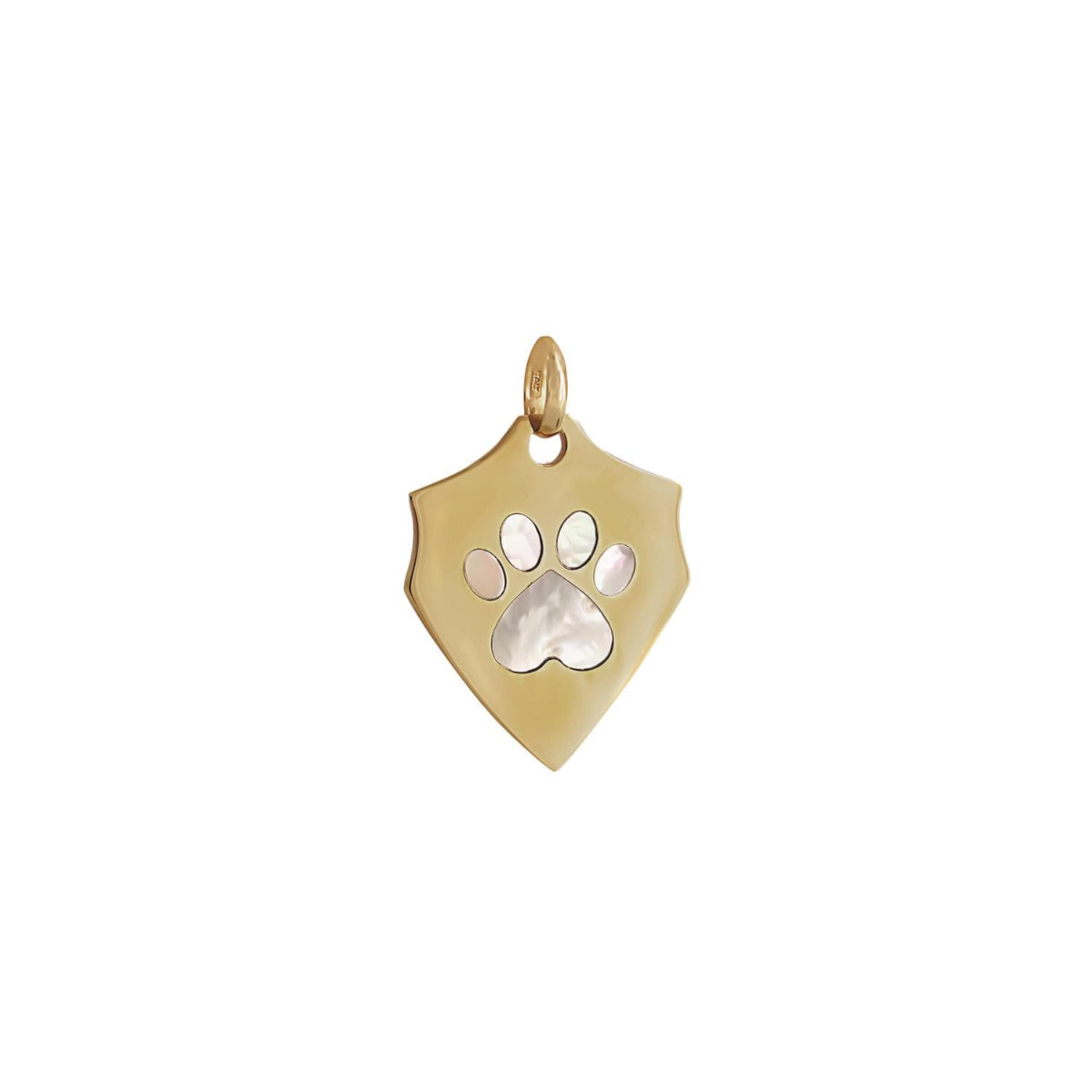 Our Cause for Paws 14k Yellow Gold Shield with Mother of Pearl Inlay Paw Charm