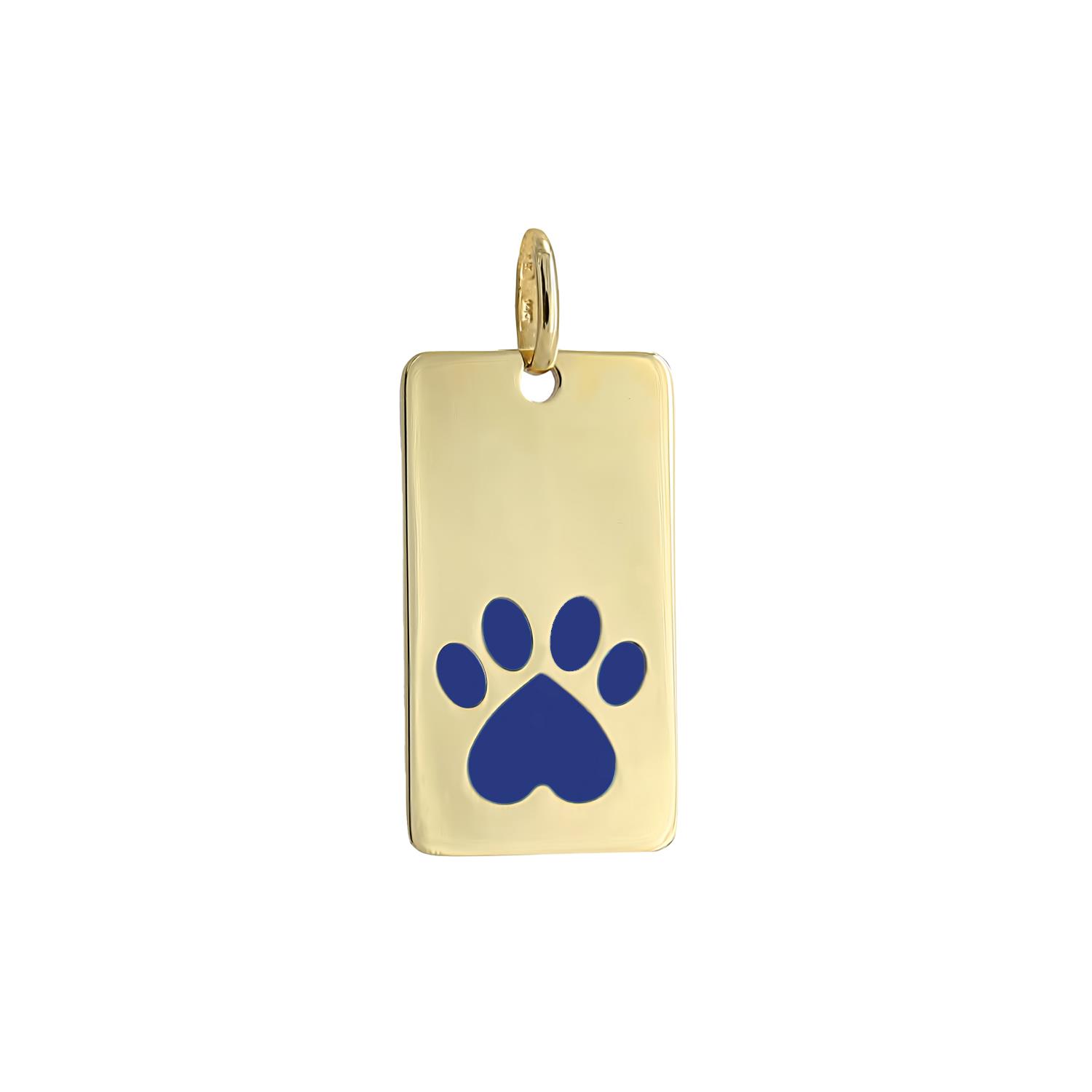 Our Cause for Paws 14k Yellow Gold Lapis Inlay Paw Dog Tag Charm