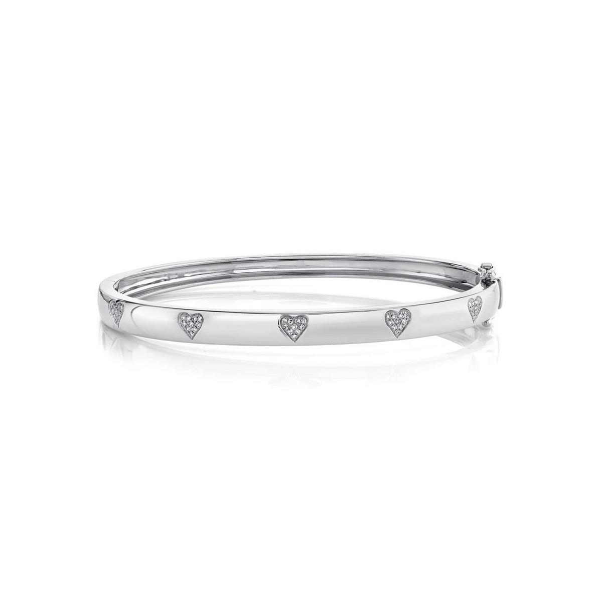 London Collection White Gold Diamond Heart Bangle Bracelet 
