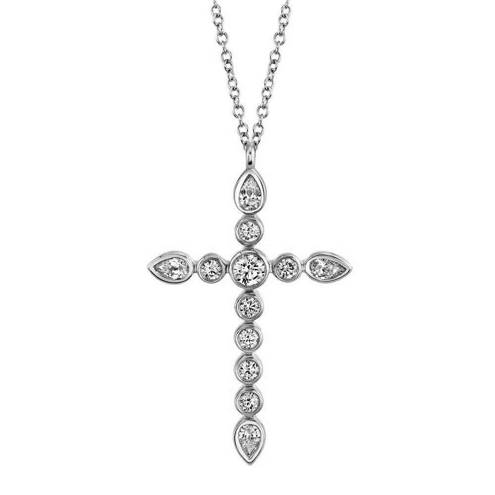 London Collection White Gold Pear Diamond Cross Pendant Necklace