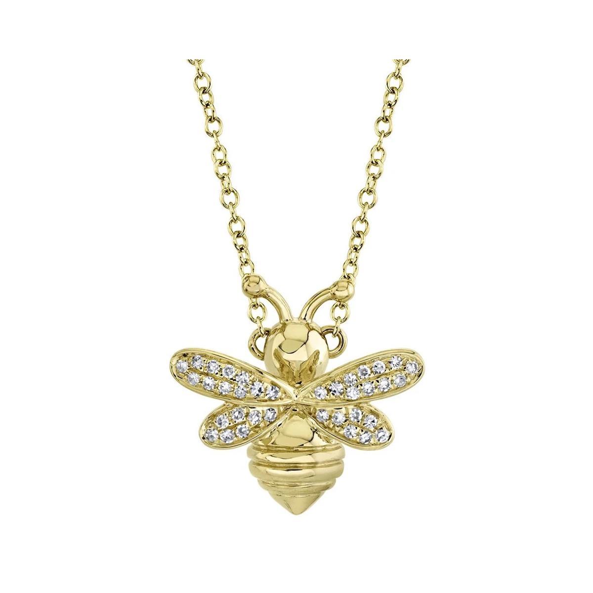 London Collection 14k Yellow Gold and Diamond Bee Necklace 