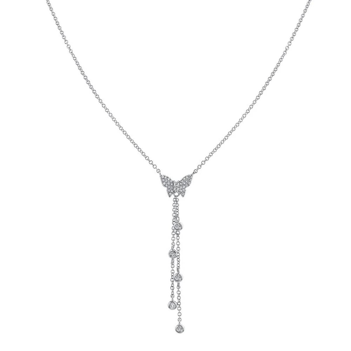 London Collection 14k White Gold Diamond Butterfly Lariat Necklace
