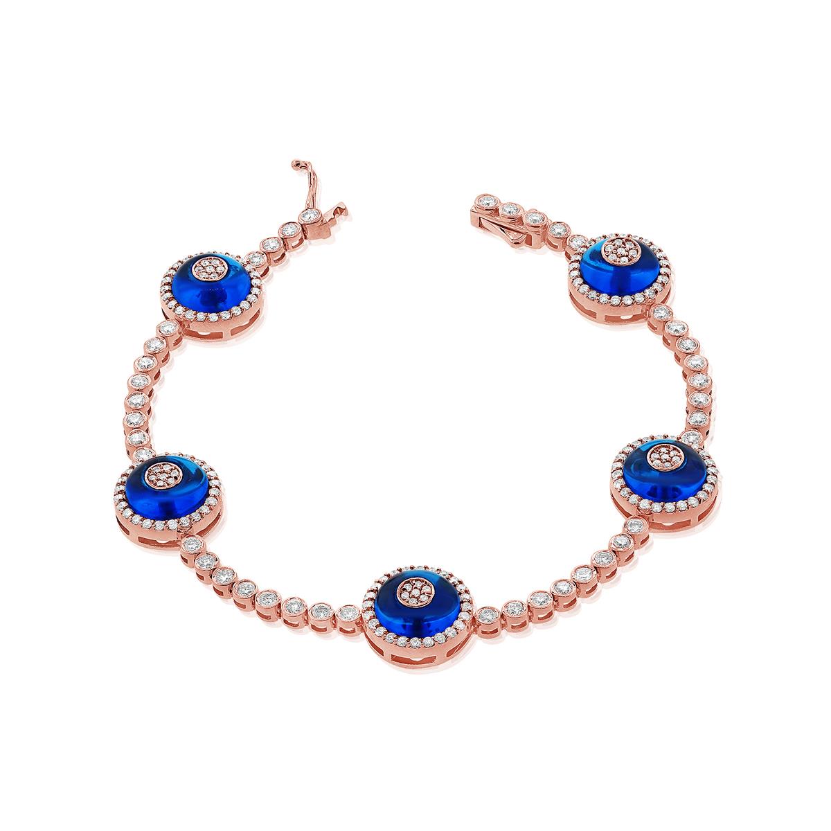 London Collection 14k Gold Diamond Evil Eye Station Bracelet