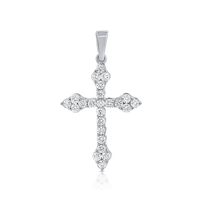 London Collection 14k White Gold Round Diamond Cross