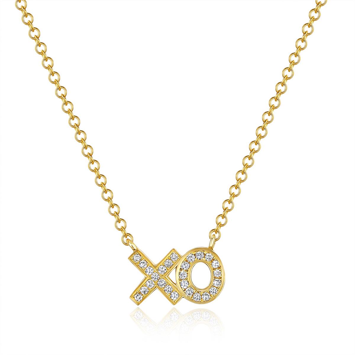 London Collection 14k Gold Pave Diamond "XO" Pendant Necklace