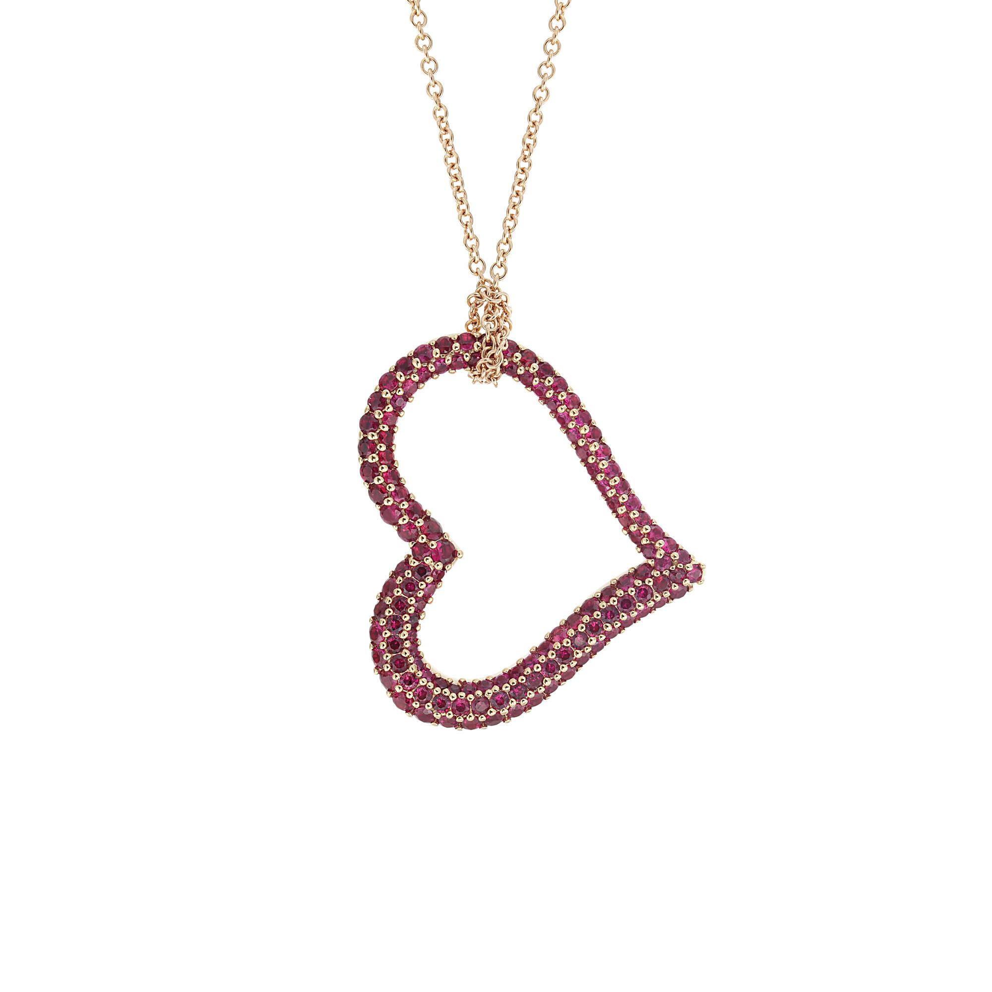 London Collection 18k Rose Gold Ruby Large Pave Heart Pendant Chain Necklace