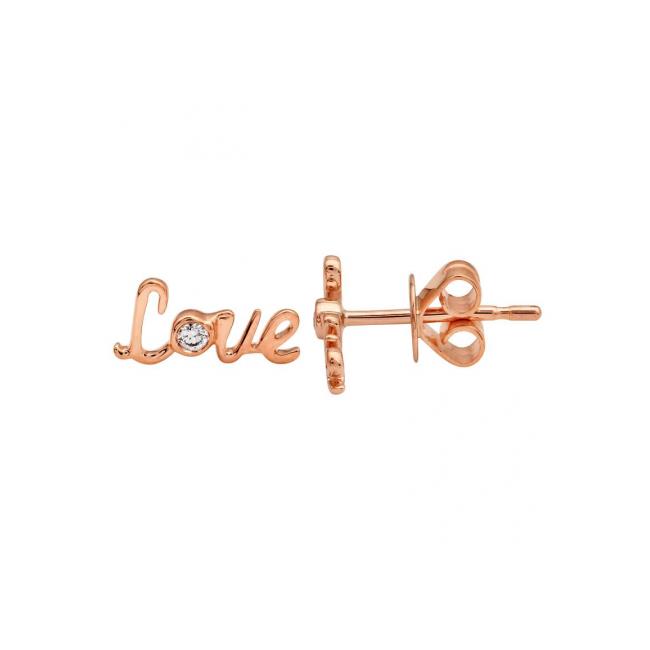 London Collection 14k Rose Gold and Diamond Love Stud Earrings