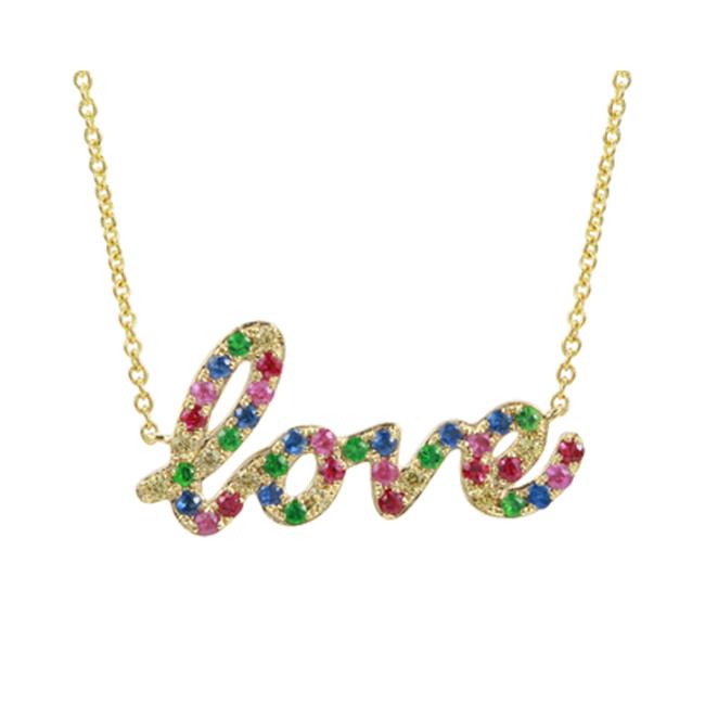 London Collection 14k Yellow Gold Rainbow Stone Love Necklace