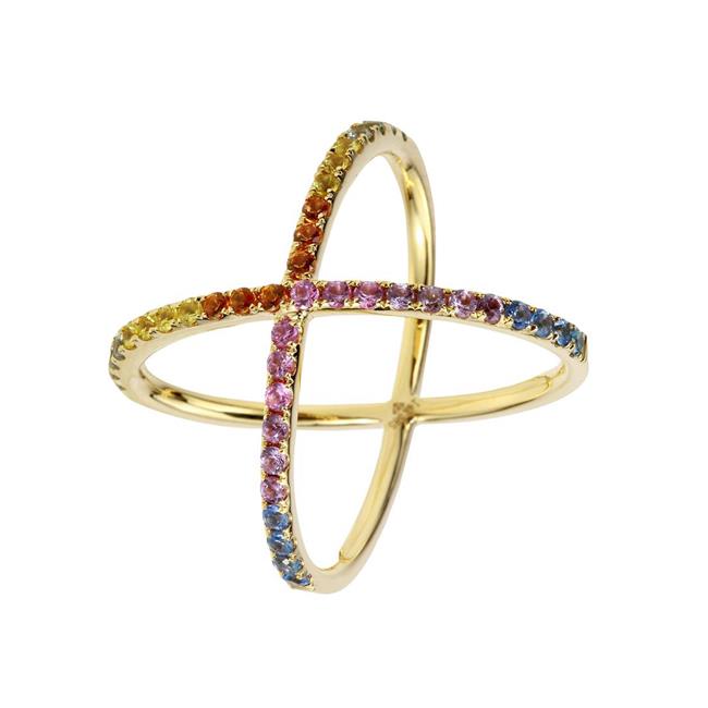 London Collection 14k Gold Rainbow Stone X Ring