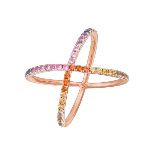 London Collection 14k Gold Rainbow Stone X Ring