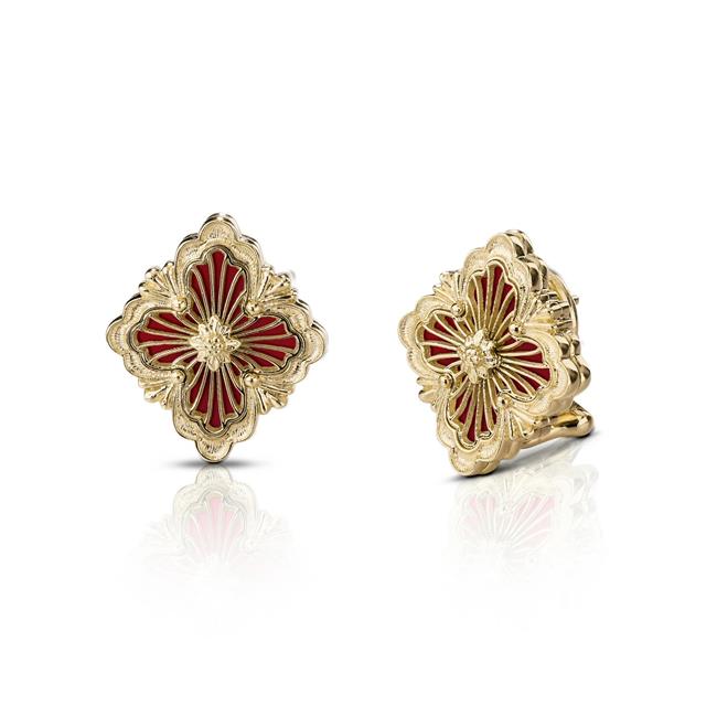 Buccellati Opera Tulle 18k Yellow Gold Red Enamel Earrings
