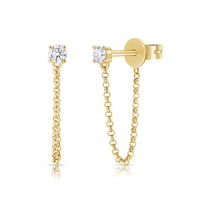 London Collection 14k Yellow Gold Diamond Chain Earrings