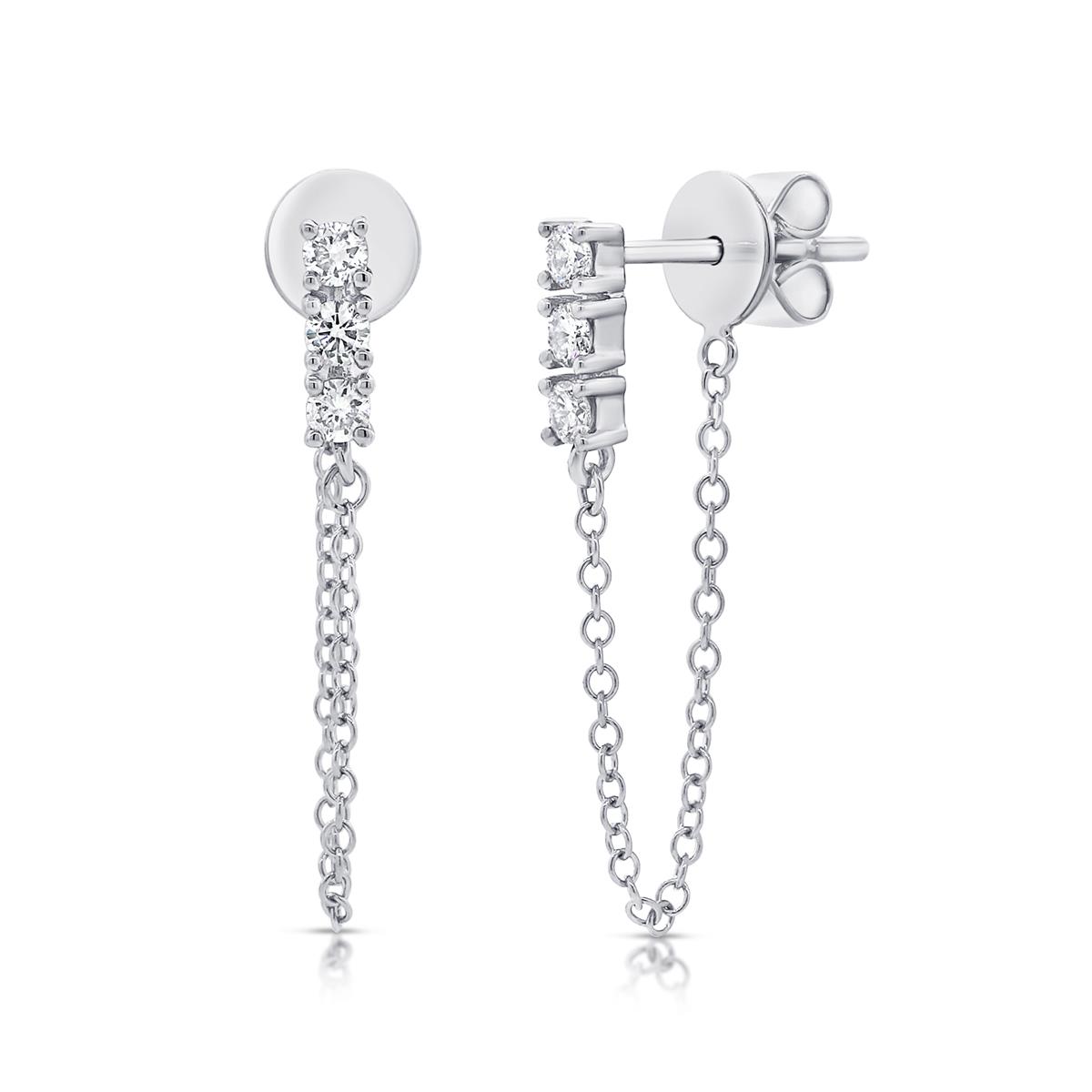 London Collection 14k White Gold Triple Diamond Chain Earrings