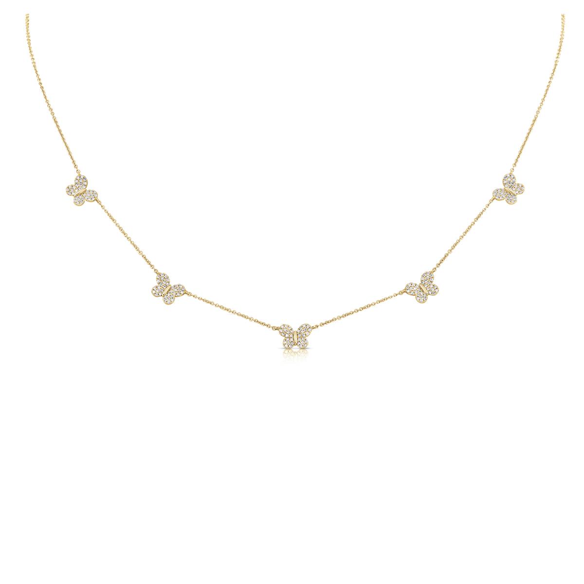 London Collection 14k Yellow Gold Pave Diamond Butterfly Station Necklace