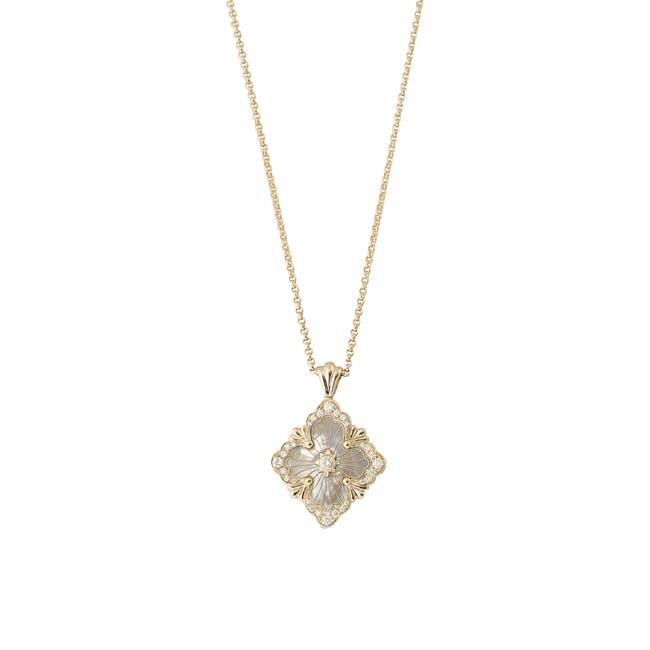 Buccellati Opera Tulle 18k Yellow Gold Diamond and Pearl Pendant Necklace