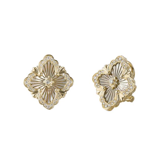 Buccellati Opera Tulle 18k Yellow Gold Diamond Mother of Pearl Button Earrings