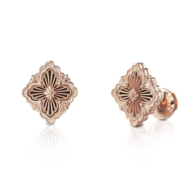 Buccellati Opera Tulle 18k Rose Gold Black Onyx Button Earrings