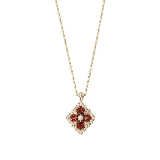 Buccellati Opera Tulle 18k Yellow Gold Red Enamel Diamond Necklace