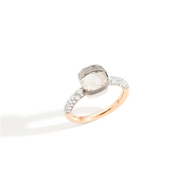 Pomellato 18k Rose and White Gold White Topaz and Diamond Petite Nudo Ring