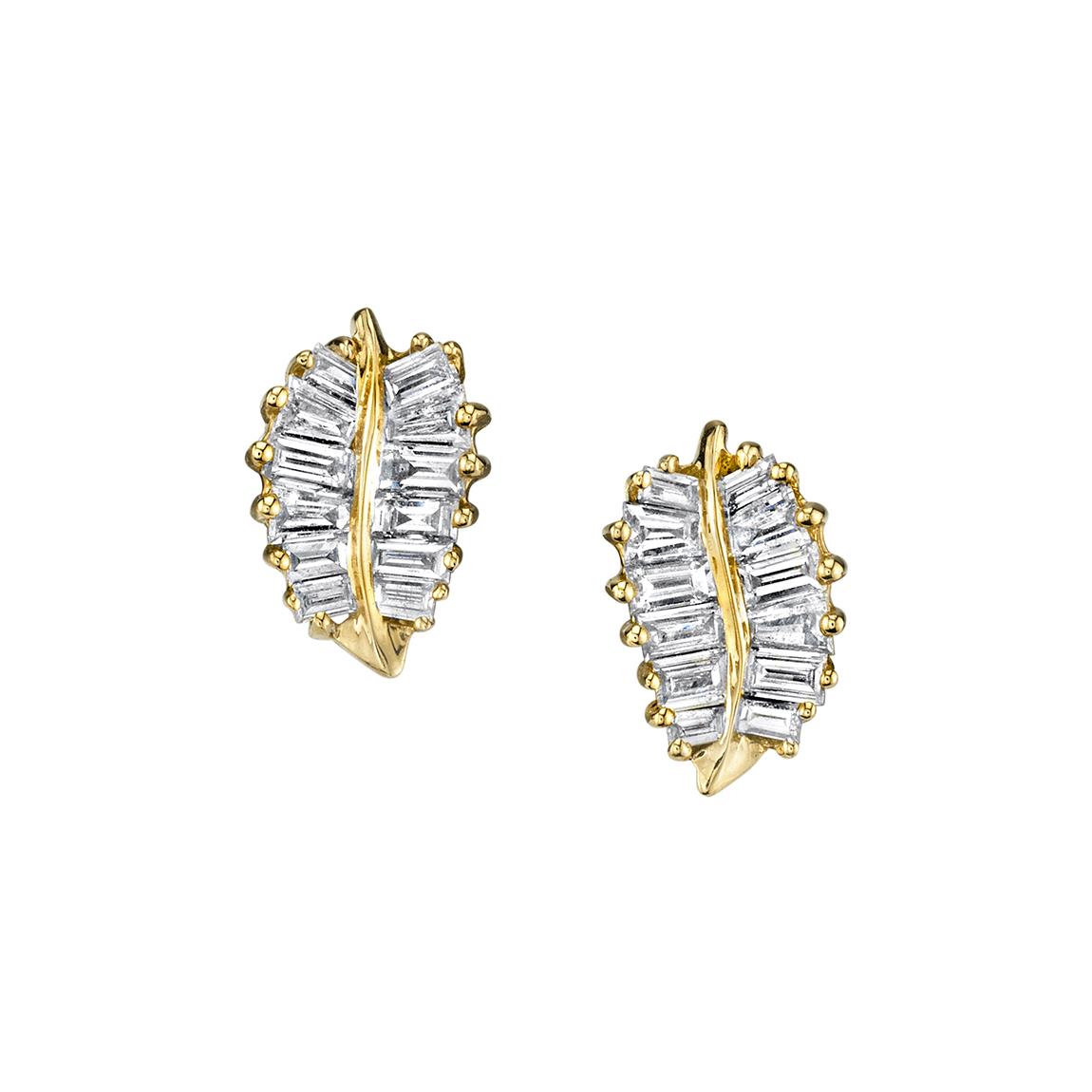 Anita Ko 18k Yellow Gold Baguette Diamond Small Palm Leaf Earrings