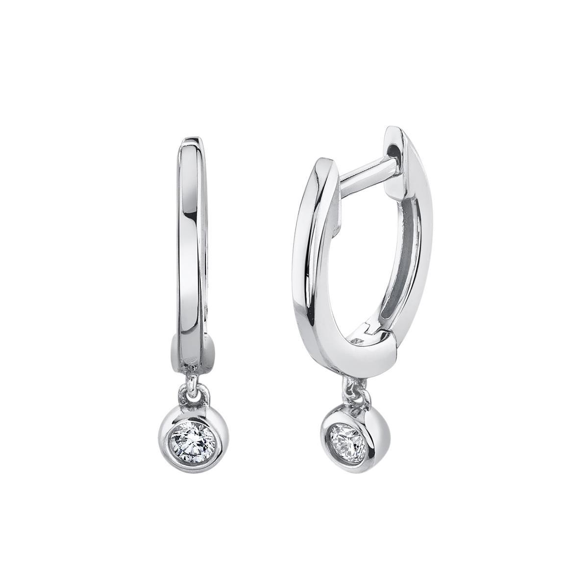 London Collection 14k Gold Bezel Set Diamond Dangle Huggie Earrings
