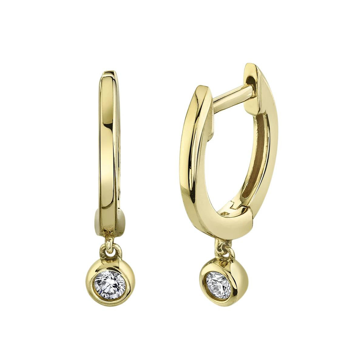 London Collection 14k Gold Bezel Set Diamond Dangle Huggie Earrings