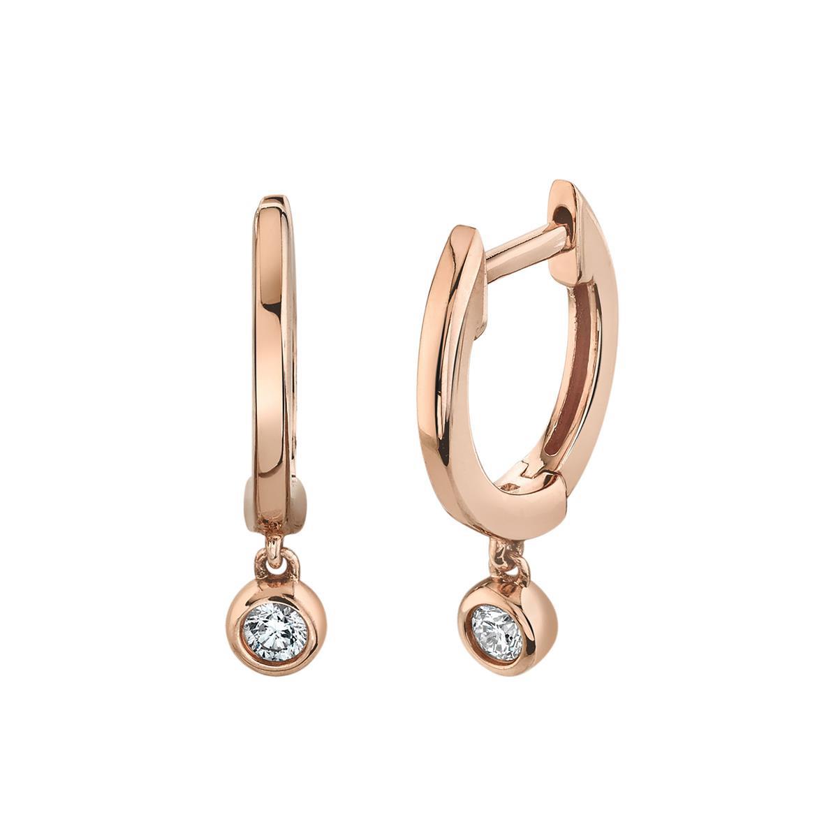 London Collection 14k Gold Bezel Set Diamond Dangle Huggie Earrings