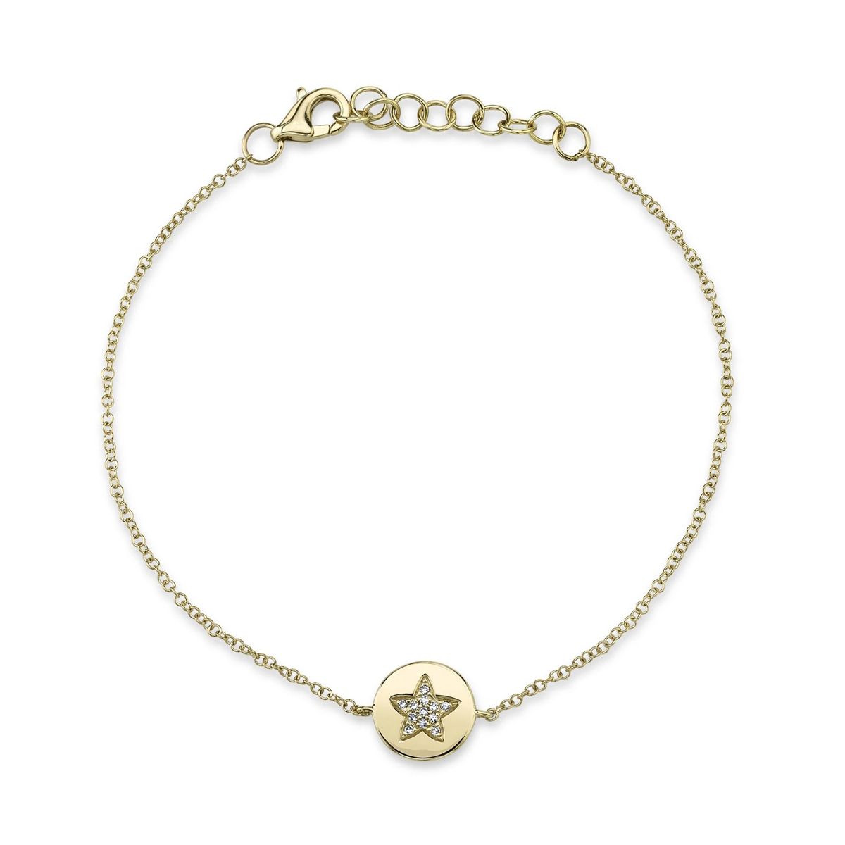 London Collection 14k Yellow Gold Pave Diamond Star Disc Bracelet