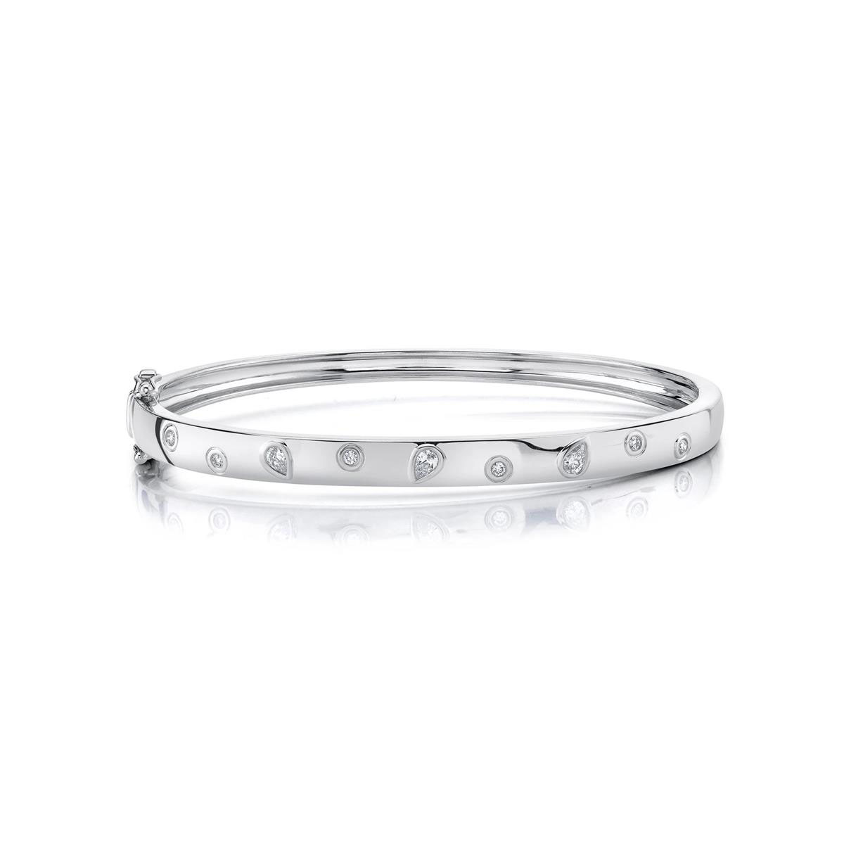 London Collection 14k White Gold Round and Pear Diamond Bangle