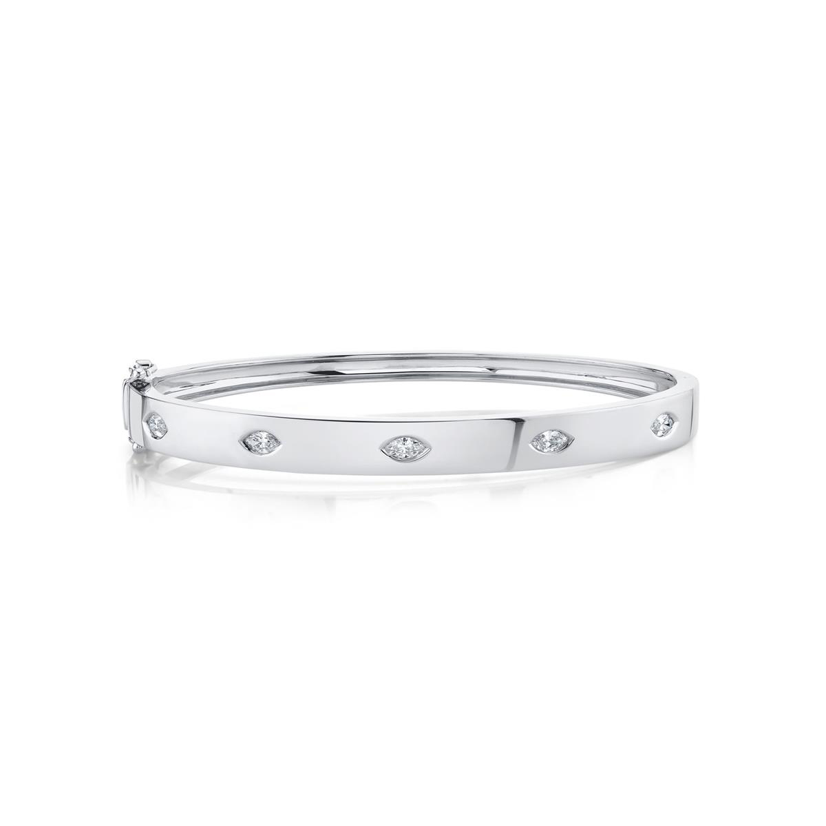 London Collection 14k White Gold Bezel Set Marquise Diamond Bangle Bracelet