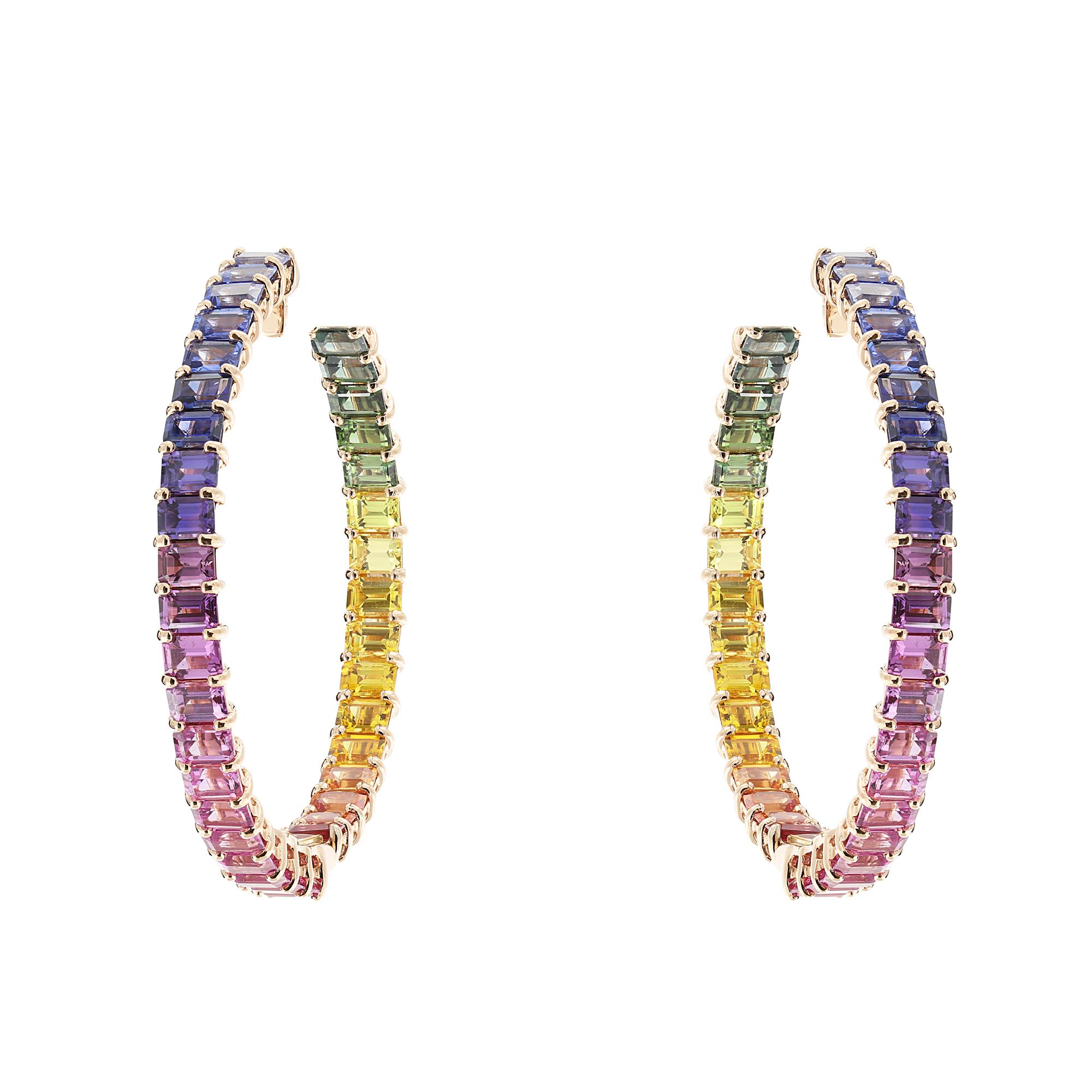London Collection Rose Gold Rainbow Sapphire Hoop Earrings