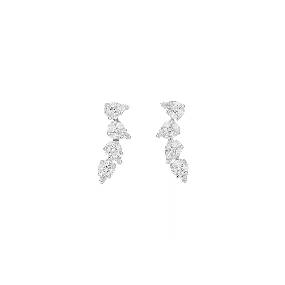 London Collection 18k White Gold Diamond Mosaic Crawler Drop Earrings