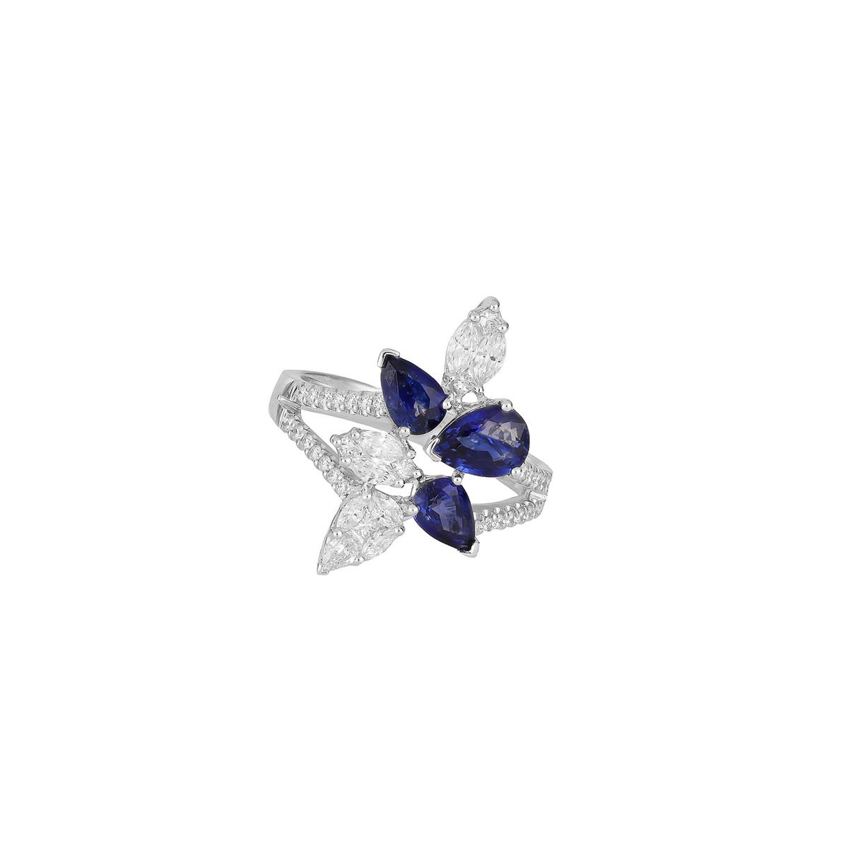 London Collection 18k White Gold Blue Sapphire & Diamond Cluster Cocktail Ring
