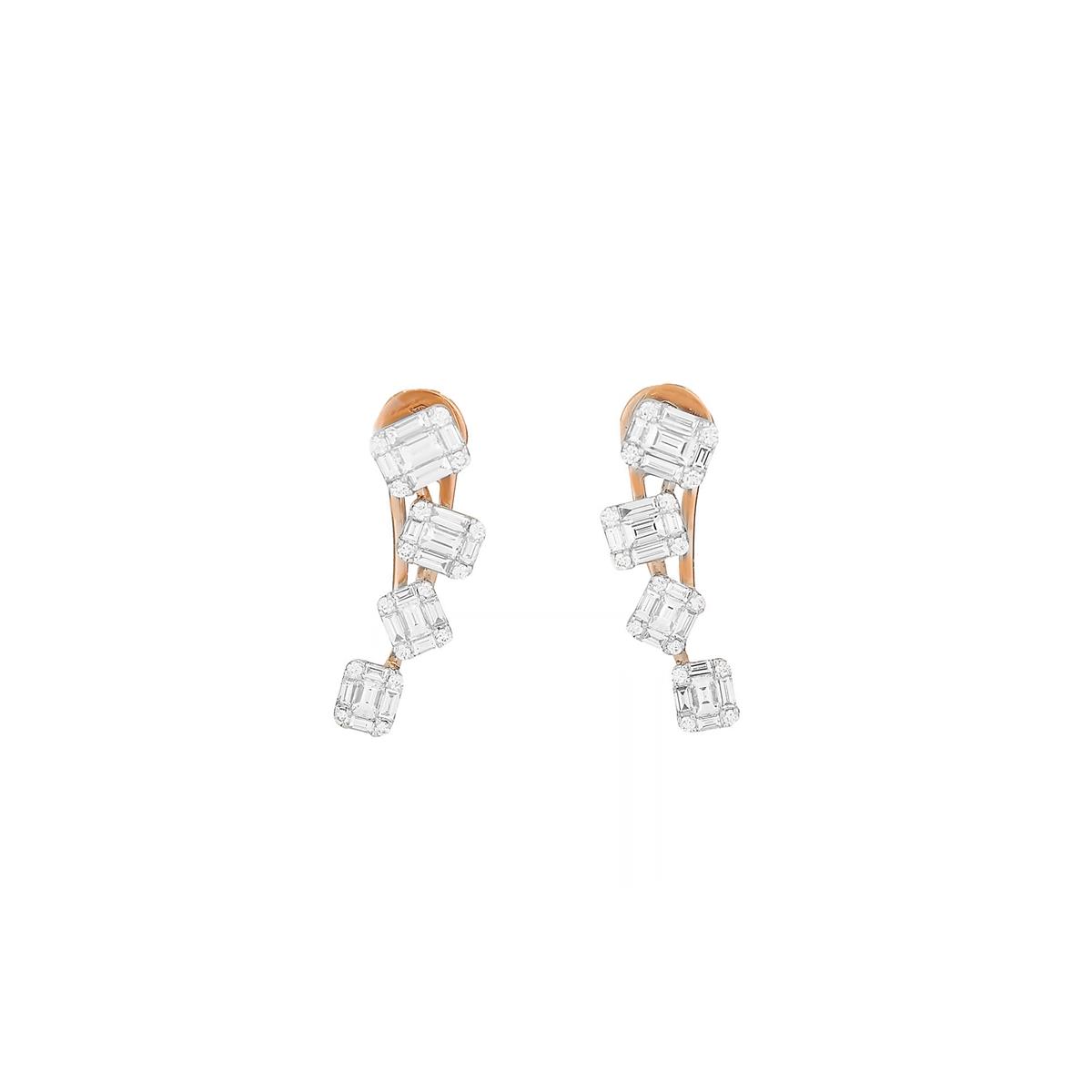 London Collection 18k Pink Gold Diamond Mosaic Crawler Drop Earrings