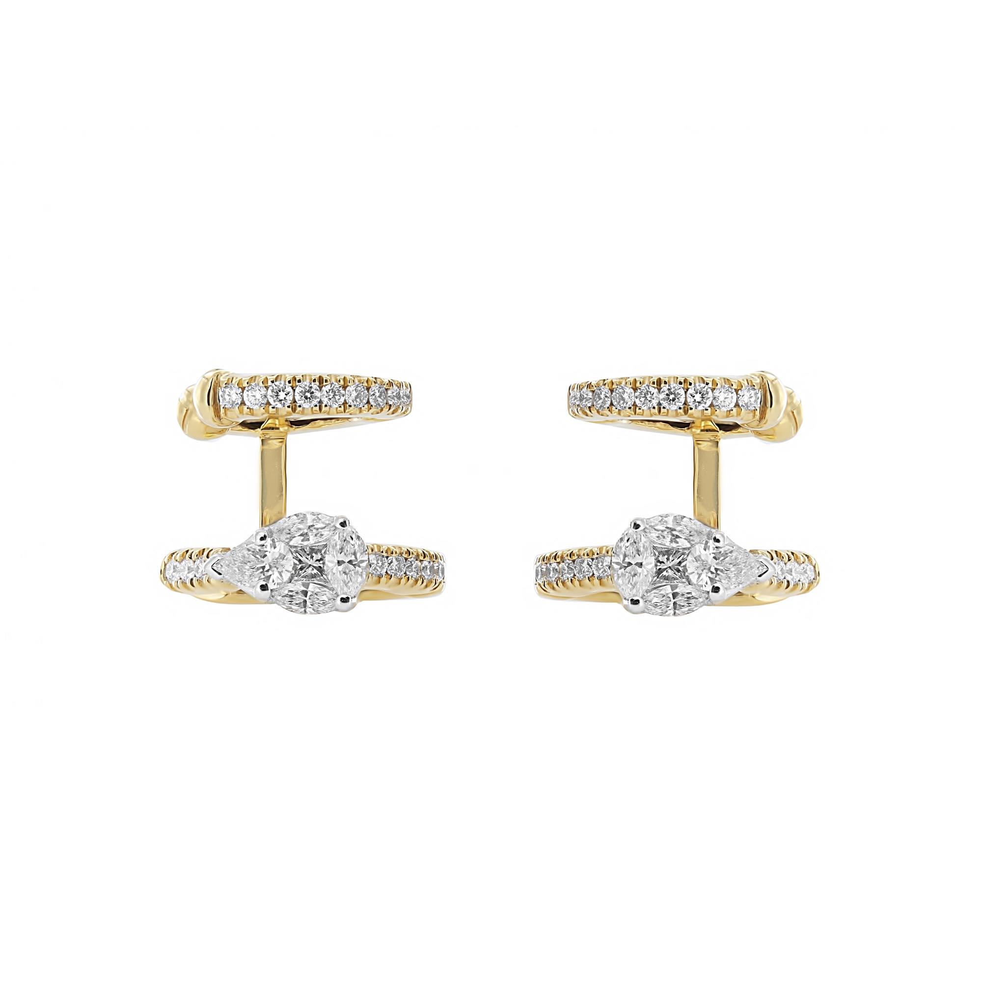 London Collection 18K Yellow Gold Round and Pear Shape Diamond Huggie Earrings