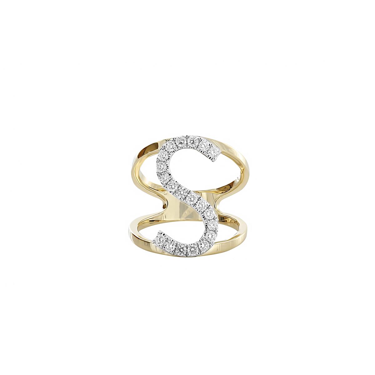 London Collection Yellow and White Gold Diamond "S" Ring