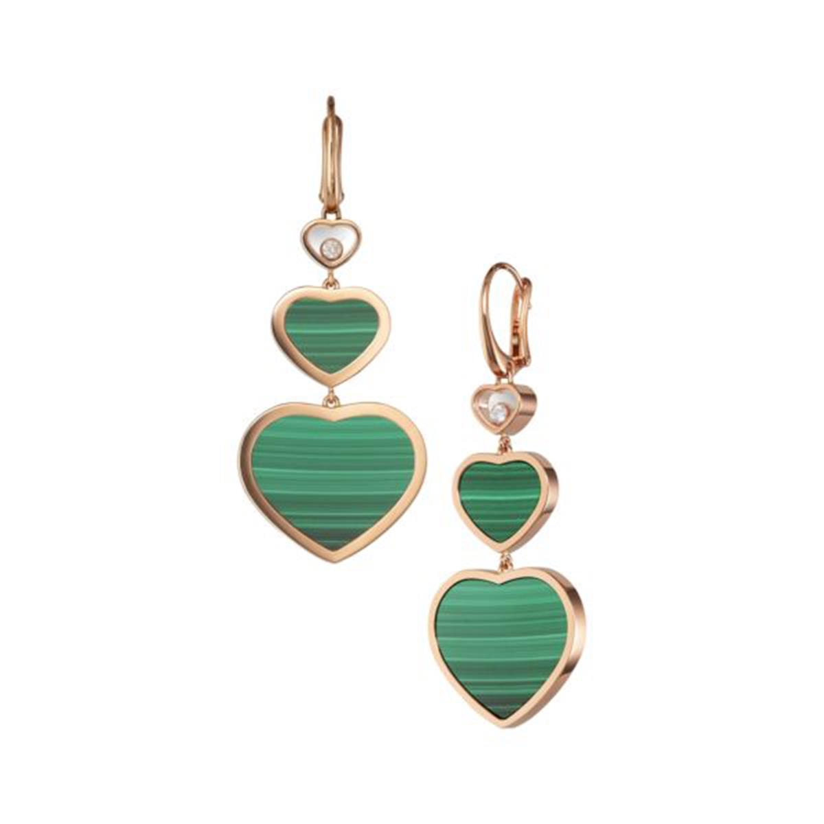 Chopard Happy Hearts 18k Malachite Heart Drop Earrings