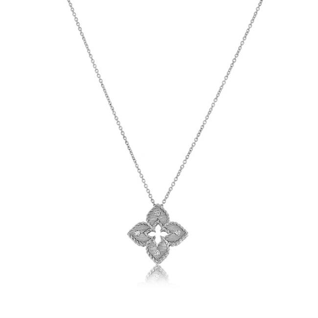 Roberto Coin Venetian Princess 18k White Gold Diamond Flower Necklace