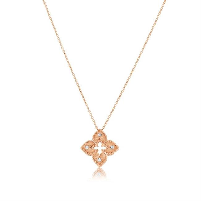 Roberto Coin Venetian Princess 18k Rose Gold Diamond Flower Necklace