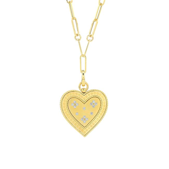 Roberto Coin Venetian Princess 18k Yellow Gold Diamond Heart Medallion Necklace