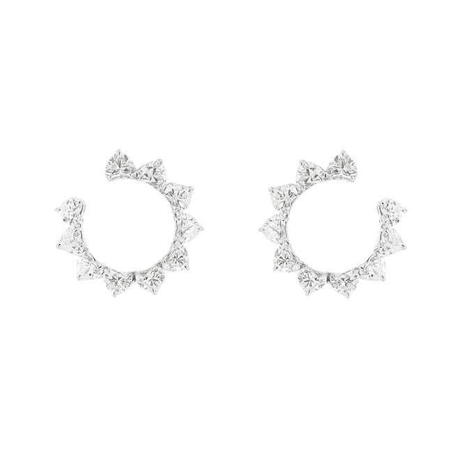 Norman Silverman 18k White Gold Open Circle Diamond Heart Earrings