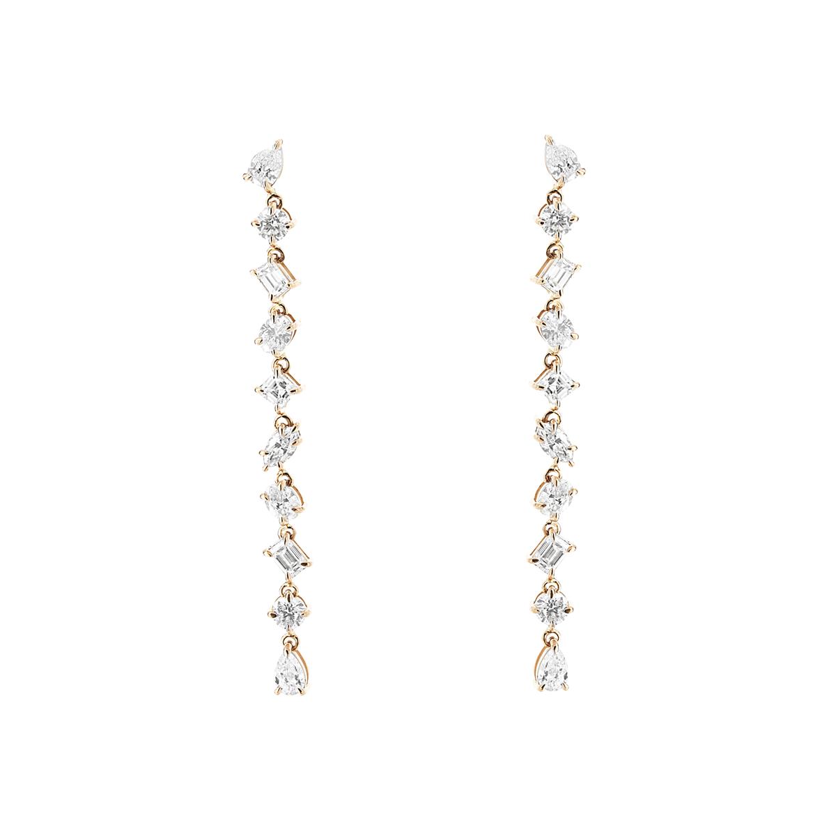 Norman Silverman 18k Rose Gold Mixed Shape Diamond Inline Drop Earrings